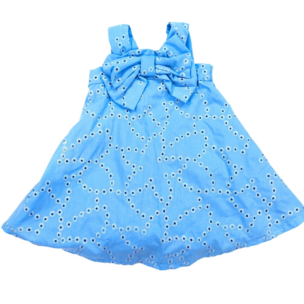 Rare Editions Baby Blue Eyelet Dress Big Bow Sleeveless Party Dress Size‎ 4 Y2K